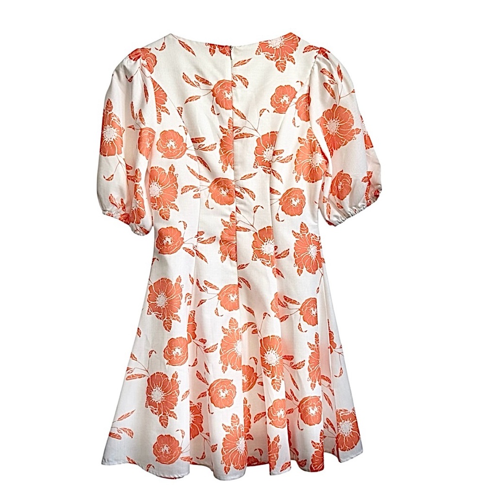Lena White and Orange Short Sleeve Summer Floral Dress A Line Size Small NWT - Picture 4 of 13